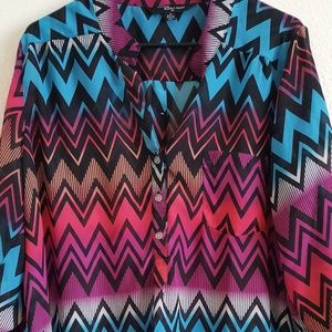 See through multicolored 3/4 length sleeve top